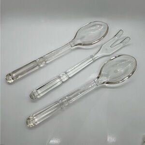 Vintage Midcentury Glass Serveware Utensil Set, Salad Fork (1) Spoon (2)